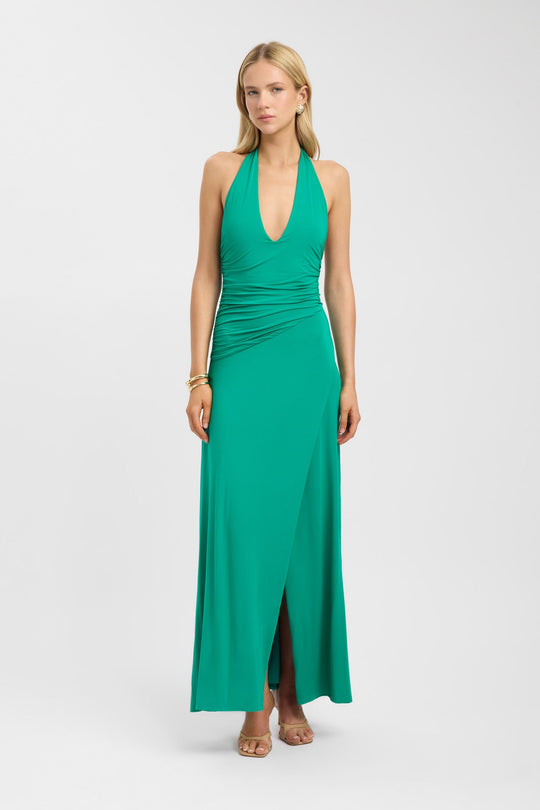 Dames | Maxi Jurk | Diepe Halslijn | Open Rug | Gerimpelde Taille | Rayon Jersey | Elegant