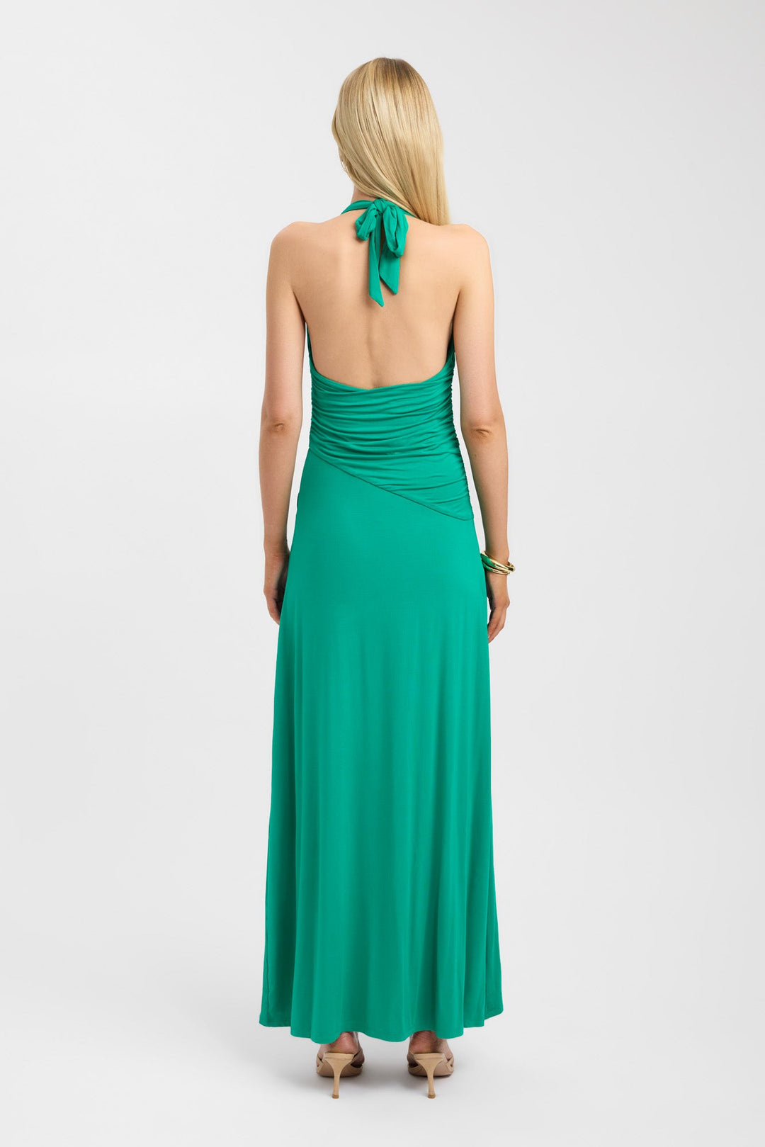 Dames | Maxi Jurk | Diepe Halslijn | Open Rug | Gerimpelde Taille | Rayon Jersey | Elegant