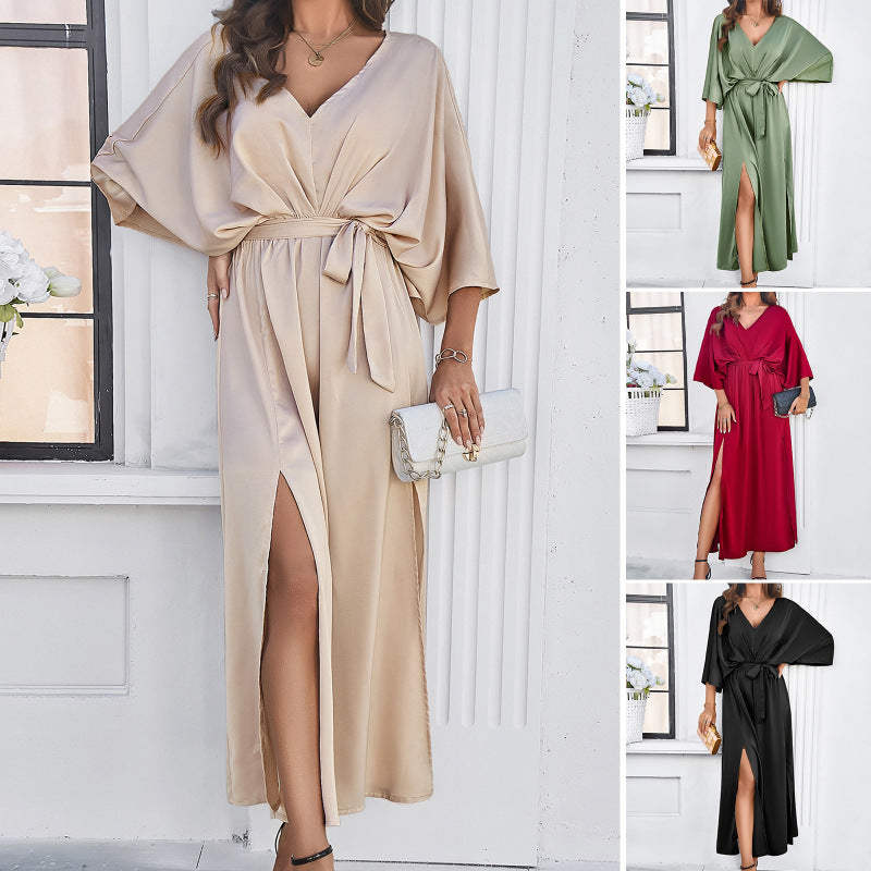 Elegante dames maxi jurk met strik en split