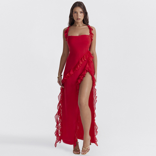 ROMINA - Gerimpelde Maxi-jurk met Splits