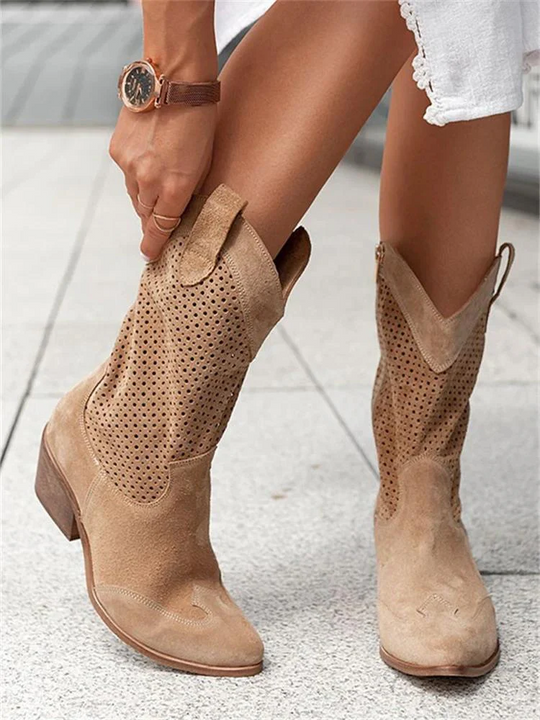 Westernstijl Laarzen met Perforaties voor Dames | Ideaal voor de Zomer en Uitjes