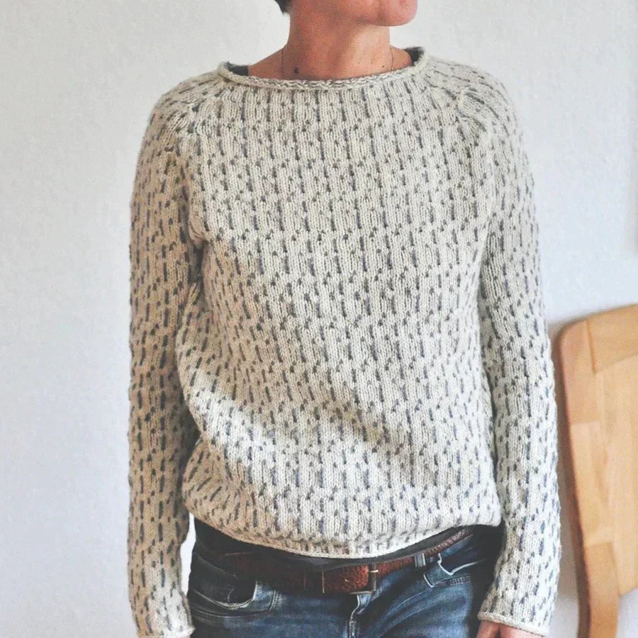 Dames Ronde Hals Textured Gebreide Trui met Geribde Zoom en Mouwen