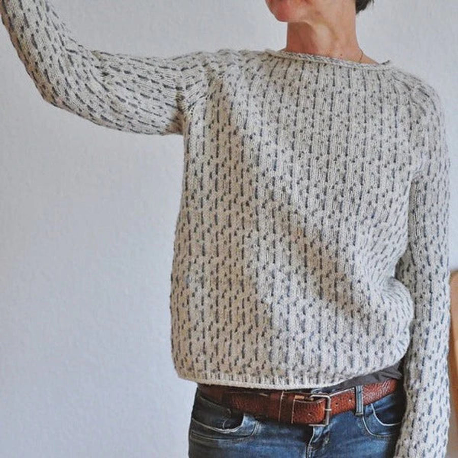 Dames Ronde Hals Textured Gebreide Trui met Geribde Zoom en Mouwen