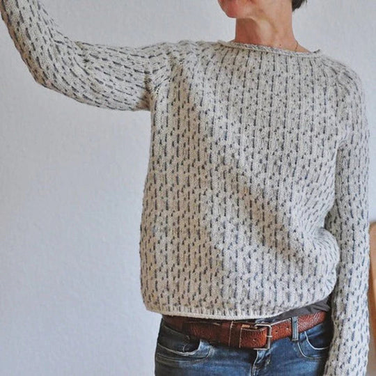 Dames Ronde Hals Textured Gebreide Trui met Geribde Zoom en Mouwen