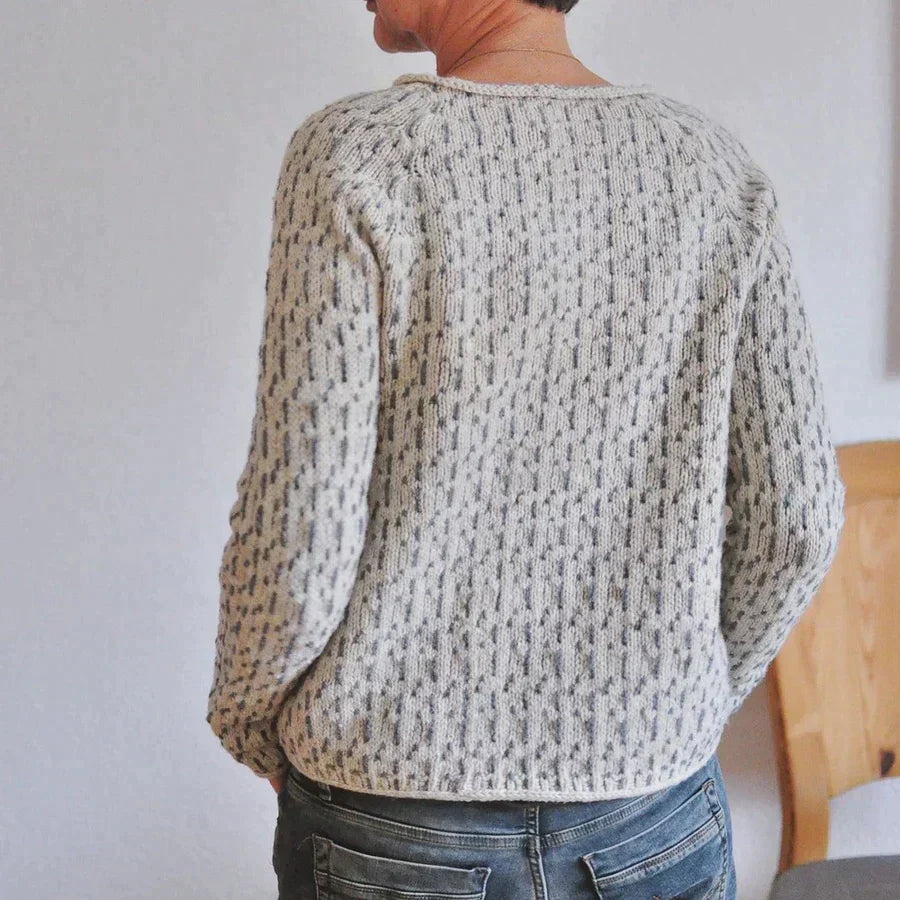 Dames Ronde Hals Textured Gebreide Trui met Geribde Zoom en Mouwen