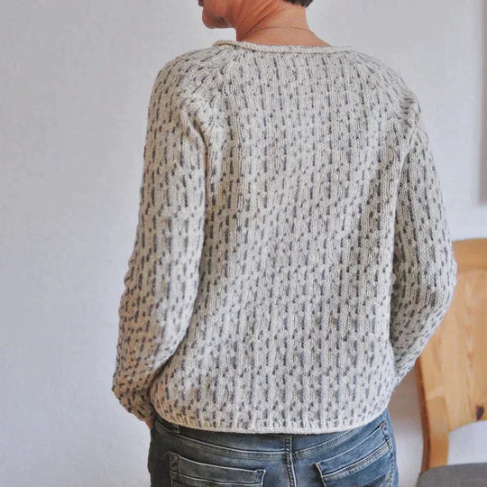 Dames Ronde Hals Textured Gebreide Trui met Geribde Zoom en Mouwen