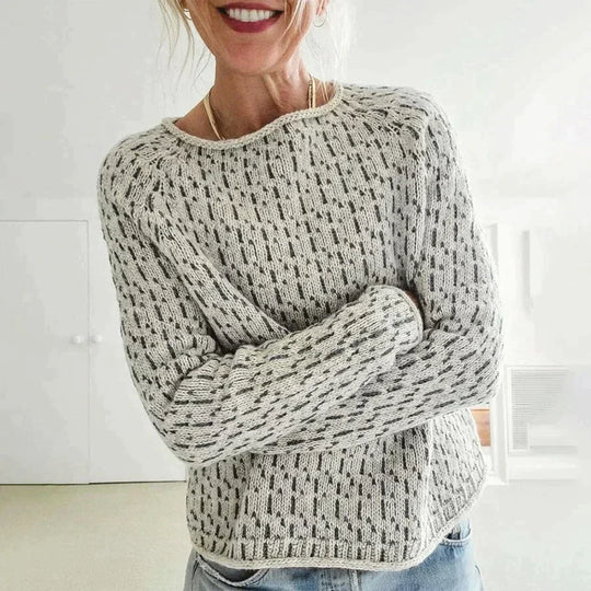 Dames Ronde Hals Textured Gebreide Trui met Geribde Zoom en Mouwen