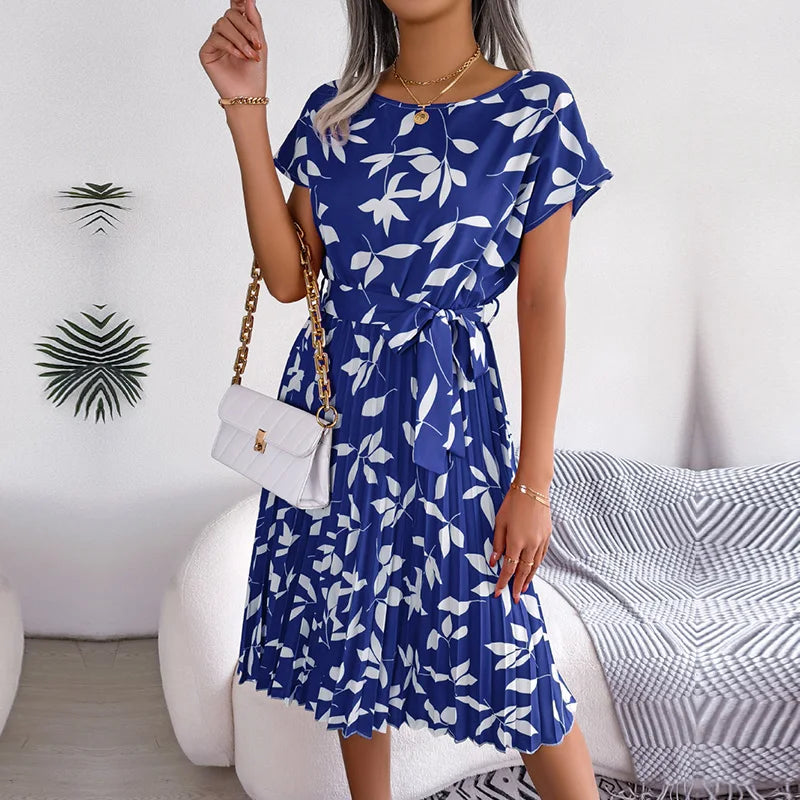 Dames Midi Jurk met Bloemenpatroon en Ceintuur