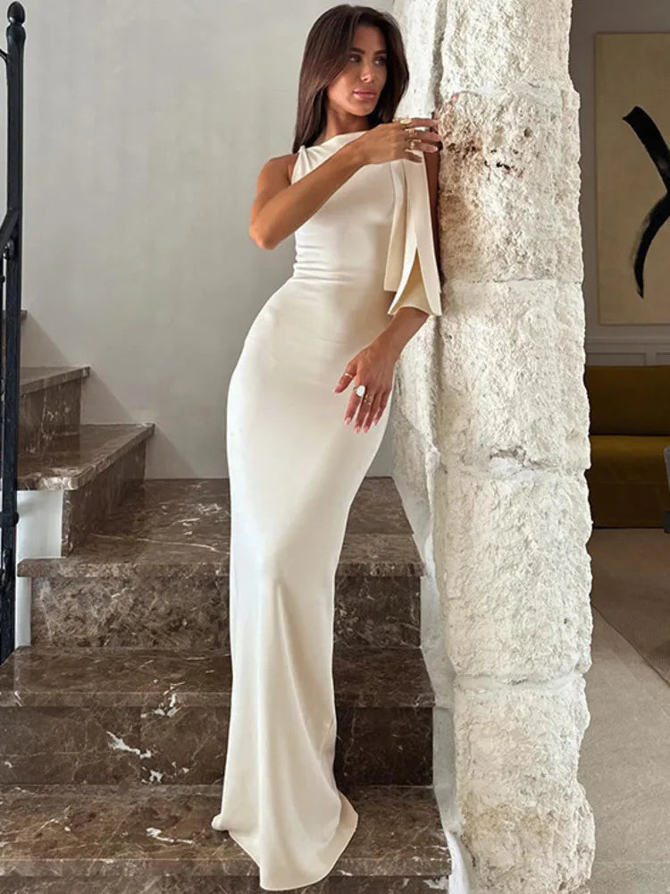 Elegante Dames Maxi Jurk Één Schouder met Strik