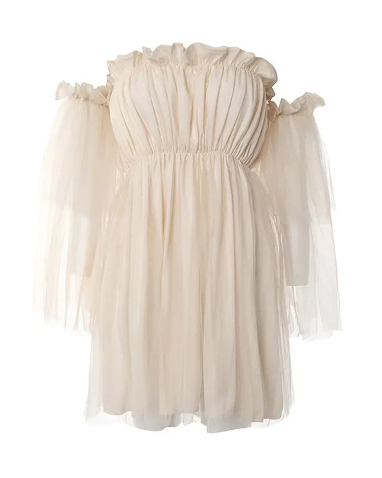 Dames luchtige mini jurk in Spaanse stijl met tule mouwen