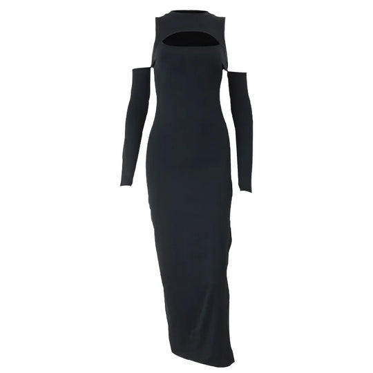 Elegante Lange Jurk met Ontblote Schouders en Uitsnijding bij de Décolleté