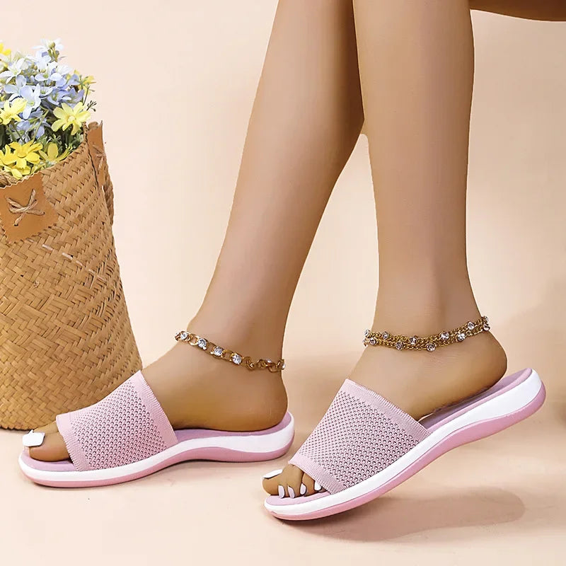 Dames Slippers met Stoffen Band en Comfortabele Zool