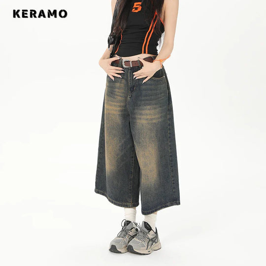 Dames Jeans Culottes met Verouderingseffect