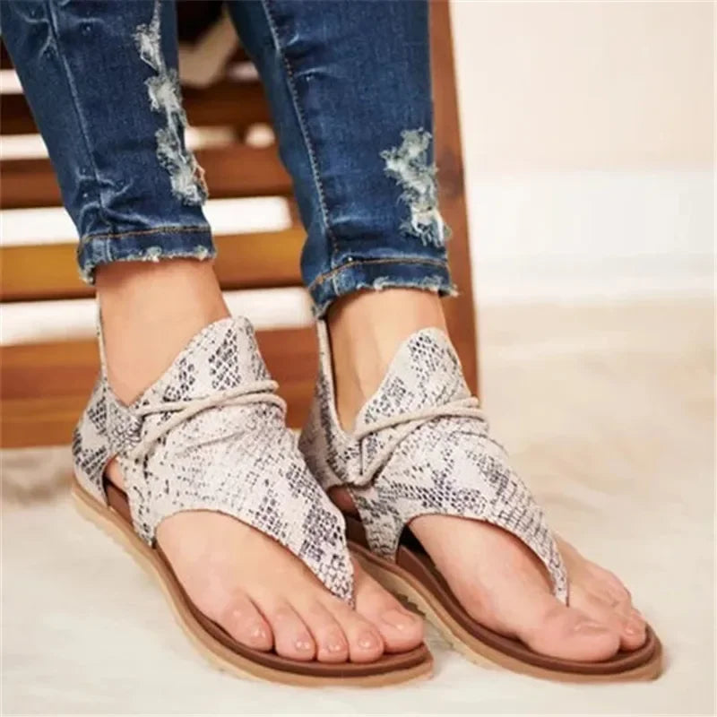 Dames Sandalen met Slangenprint en Originele Vetersluiting