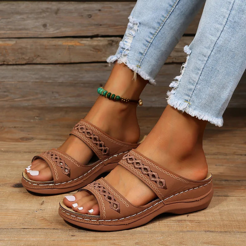 Dames Ortopedische Instap Sandalen met Borduursel