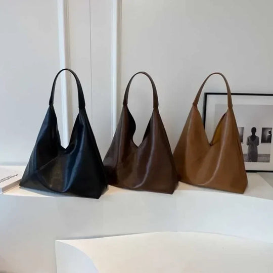 Leren shopper tas met brede handgreep