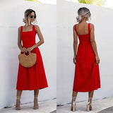 Zomer Midi Jurk met Vierkante Hals