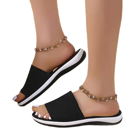 Dames Slippers met Stoffen Band en Comfortabele Zool