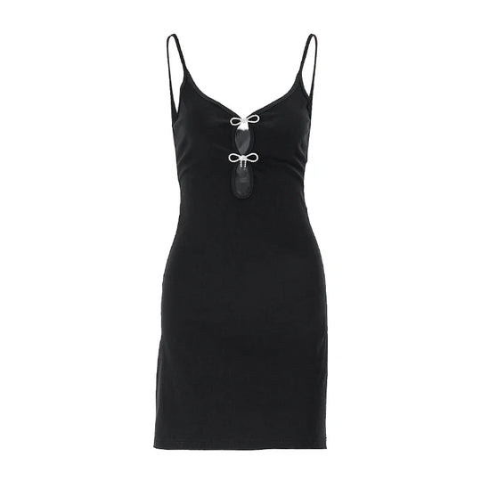 Elegante mini jurk met decoratieve uitsparingen en strikjes