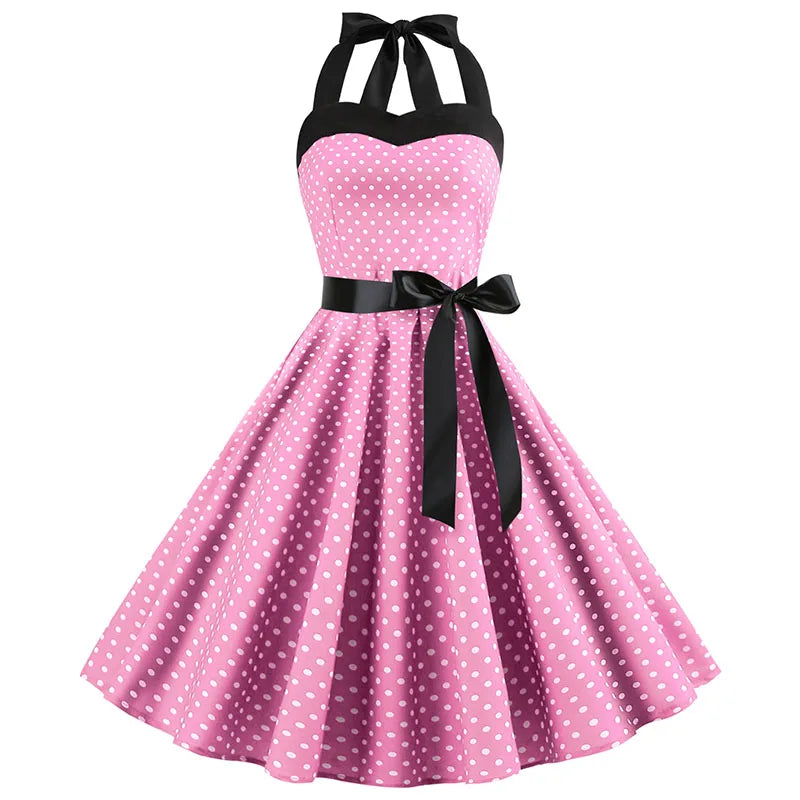 Dames Retro Jurk met Stippen en Strik