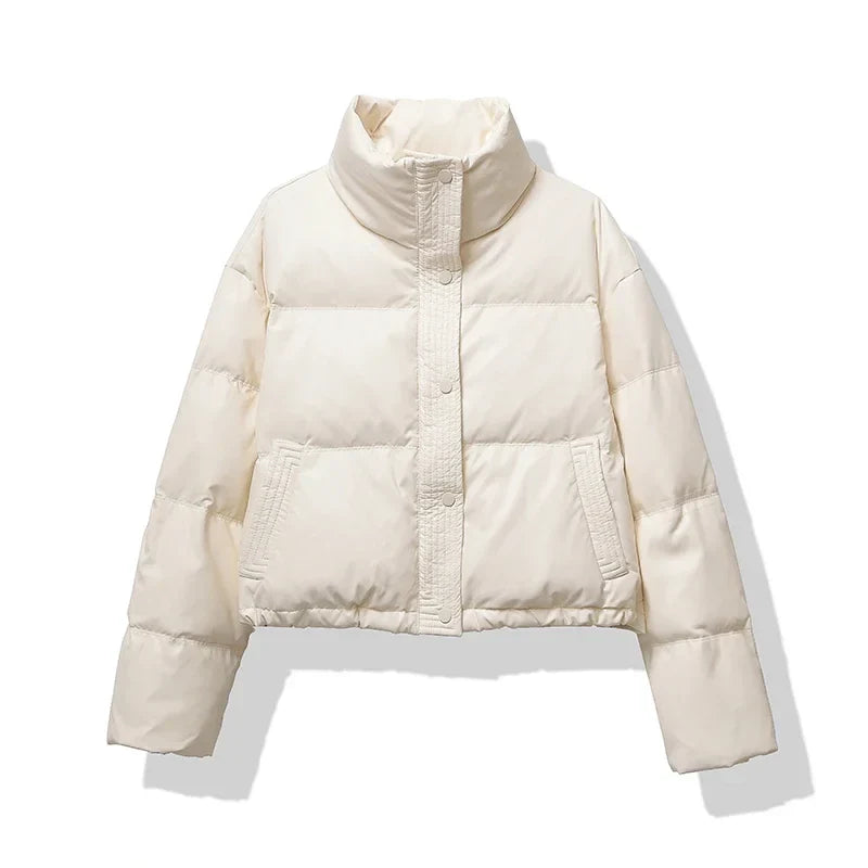 Dames Puffer Jacket | Opstaande Kraag | Kort Gequilte Ontwerp