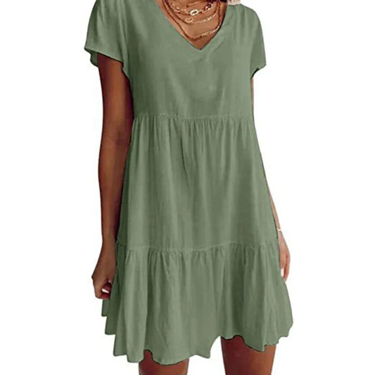 Luchtige Zomer Mini Jurk met V-Hals