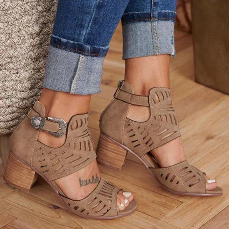 Dames Sandalen met Hak en Ażurower Patroon