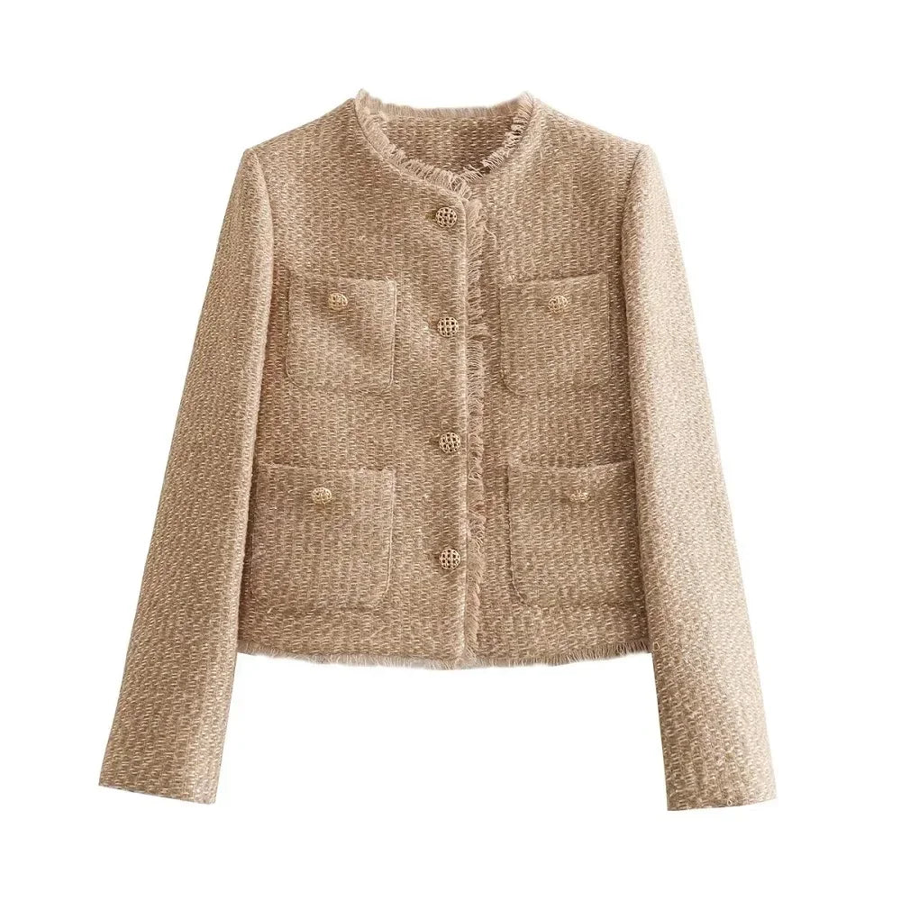 Dames Cropped Tweed Jacket | Lange Mouwen | Elegante Korte Jassenstijl
