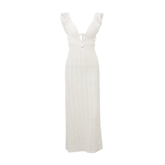 Sensuele maxi-jurk met diepe decolleté en luchtig patroon