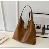 Leren shopper tas met brede handgreep
