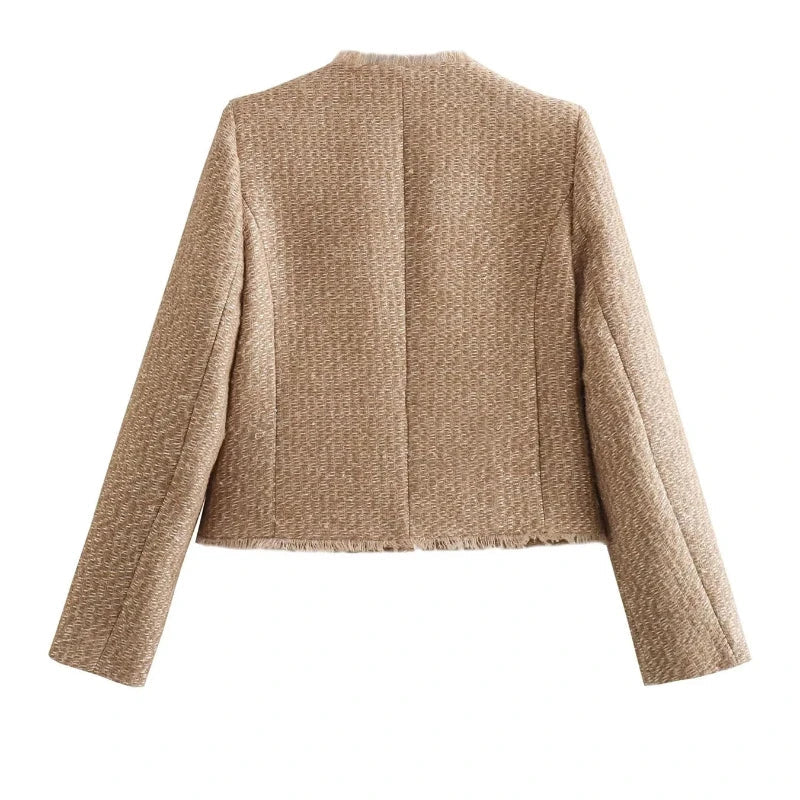 Dames Cropped Tweed Jacket | Lange Mouwen | Elegante Korte Jassenstijl