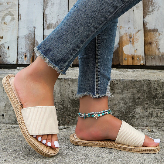 Dames sandalen met textiele banden en jute zool