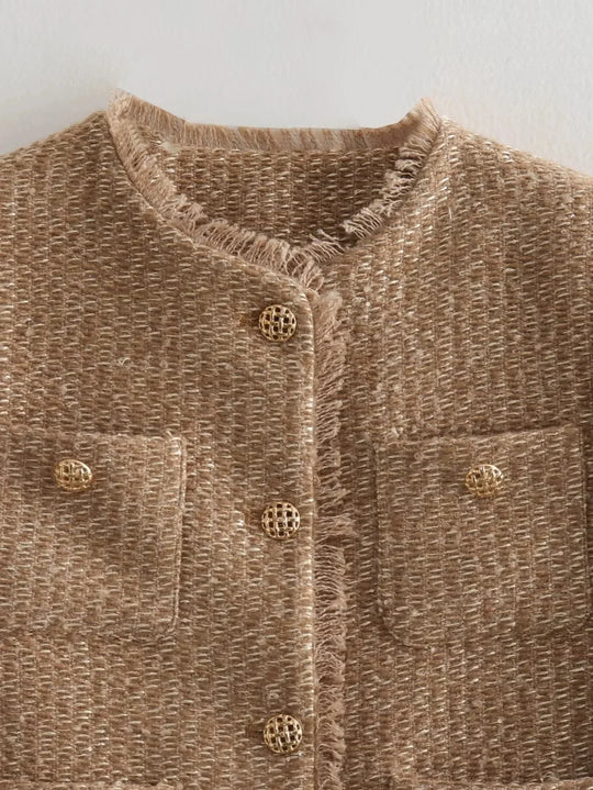 Dames Cropped Tweed Jacket | Lange Mouwen | Elegante Korte Jassenstijl