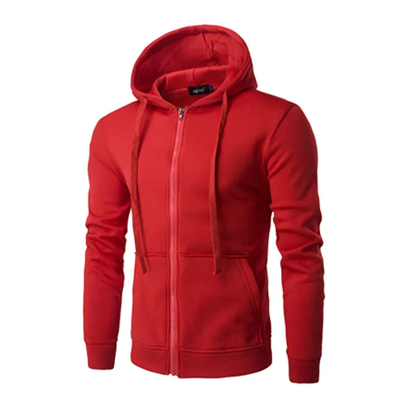 Heren Zip-Up Sport Hoodie met Trekkoord Capuchon en Slim Fit