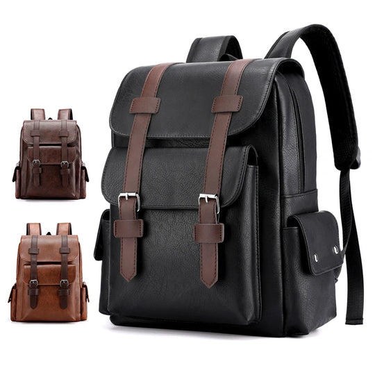 PU-Lederen Rugzak voor Heren – Grote Laptop Rugzak – Schooltas voor Jongens & Tieners
