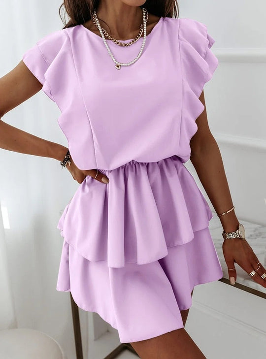 Jurk met Ruffles en Pofmouwen