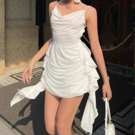 Witte Asymmetrische Jurk met Rimpelingen
