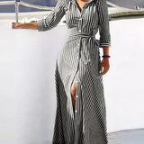 Dames lange shirtjurk met riem en zebrapatroon