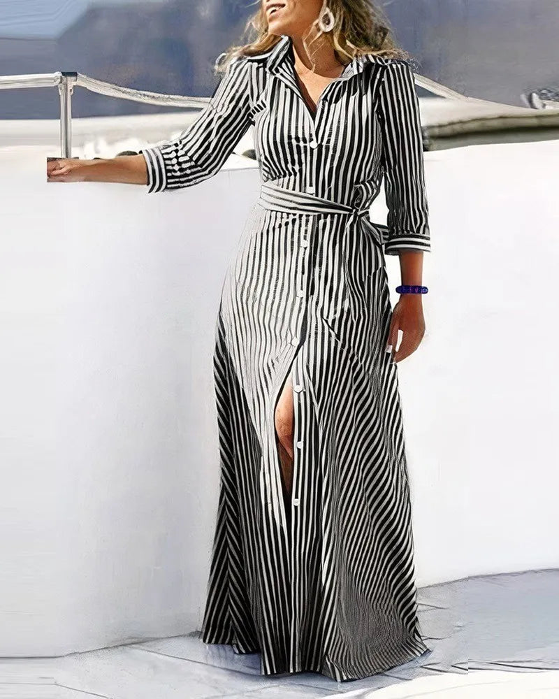 Dames lange shirtjurk met riem en zebrapatroon