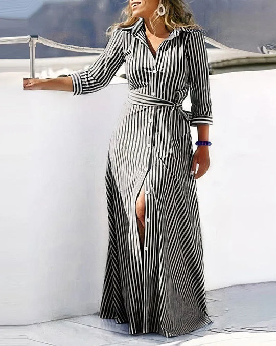 Dames lange shirtjurk met riem en zebrapatroon