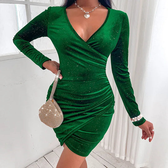 Dames elegante fluwelen mini-jurk met lange mouwen