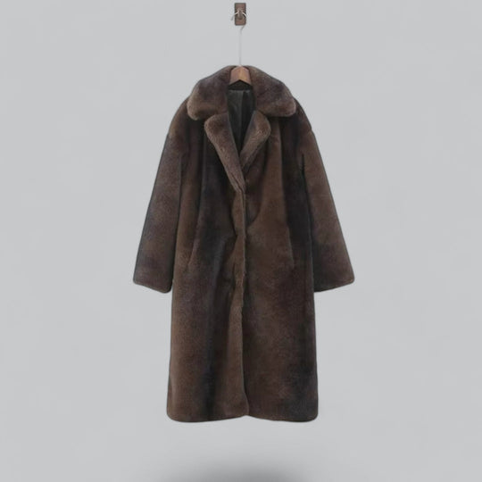 Dames Lange Faux Bont Trenchcoat | Relaxed Fit | Donkerbruin | Pluche & Warm