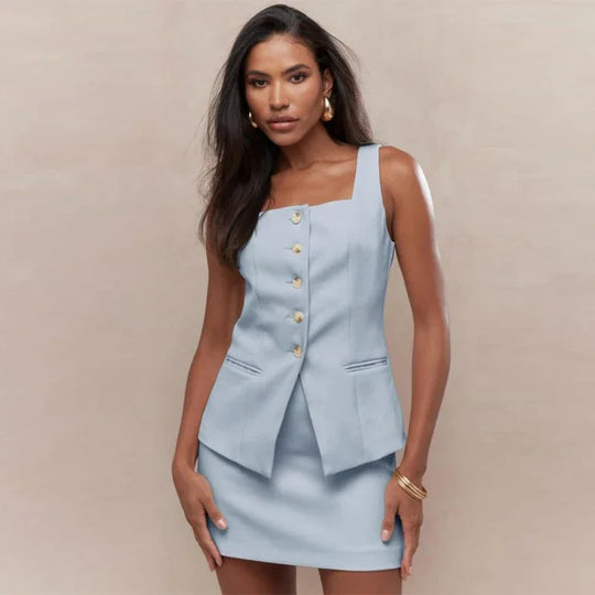 Tiana | Classy Set | Mouwloos Gilet | Korte Rok | Modieus | Comfortabel | Elegant