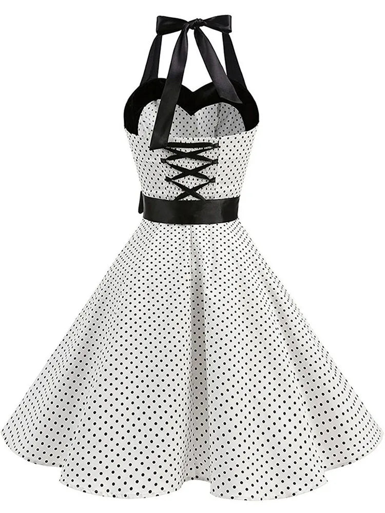 Dames Retro Jurk met Stippen en Strik