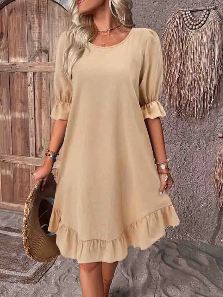Jurk met ruffles en 3/4 mouwen