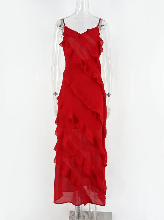 Elegante Avondjurk met Ruchende Ruffles