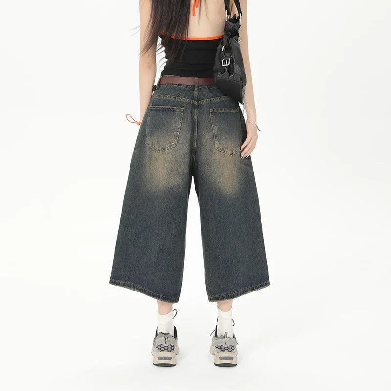 Dames Jeans Culottes met Verouderingseffect