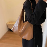Leren shopper tas met brede handgreep
