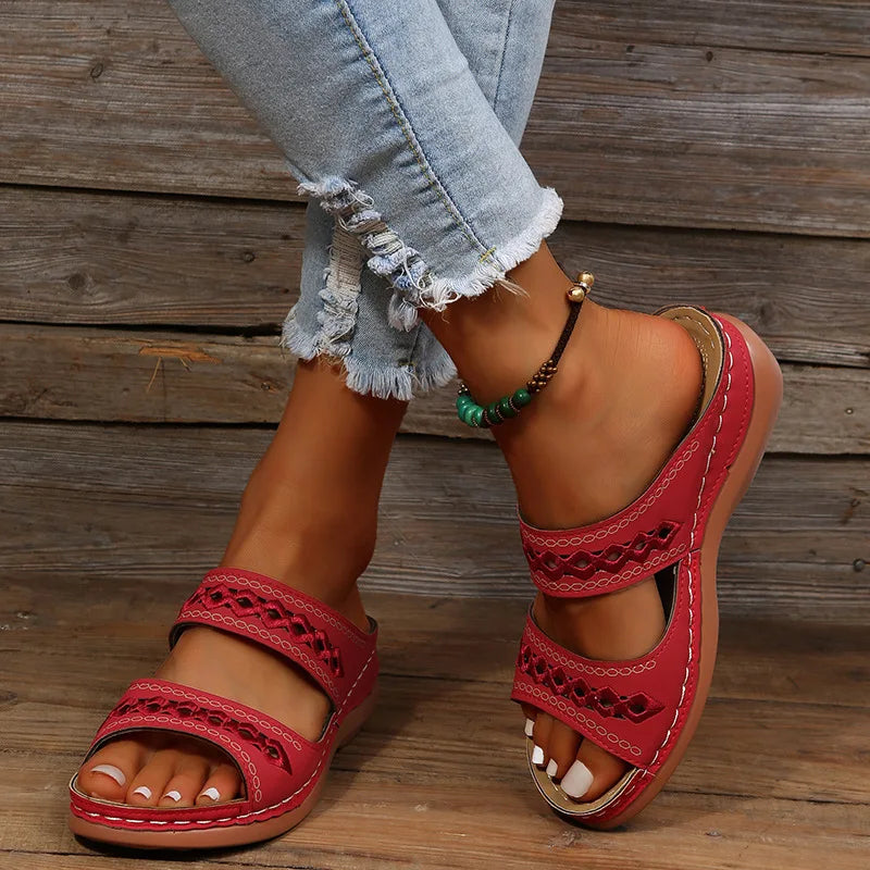 Dames Ortopedische Instap Sandalen met Borduursel