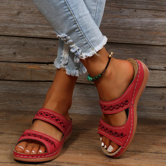 Dames Ortopedische Instap Sandalen met Borduursel